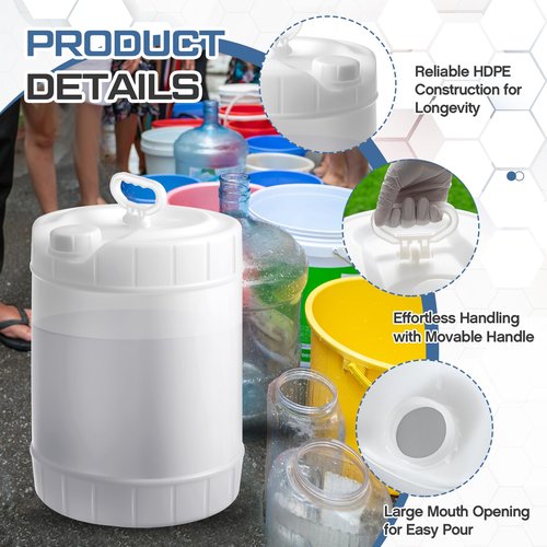 CroBlissful 2 Pack 5 Gallon Tighthead Container with Cap Clear Plastic Jugs with Lids, Plastic Hedpak Water Jug Storage Containers, HDPE Carboy Leak Proof for Fermentation, Storage and Brewing