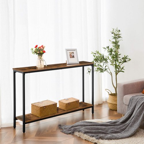 HOOBRO Console Table, 47.2" Narrow Entryway Table, Sofa Table with Shelf, Entrance Table for Living Room, Hallway, Foyer, Corridor, Office, Metal Frame, Rustic Brown and Black BF20XG01G1
