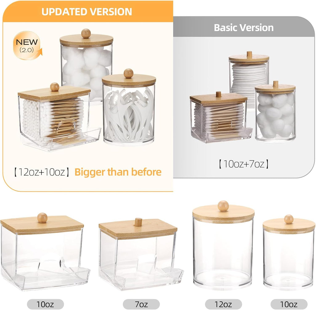 Tbestmax Cotton Swab Dispenser - Stylish Apothecary Jar Organizer with Bamboo Lid | 10/12 oz Capacity