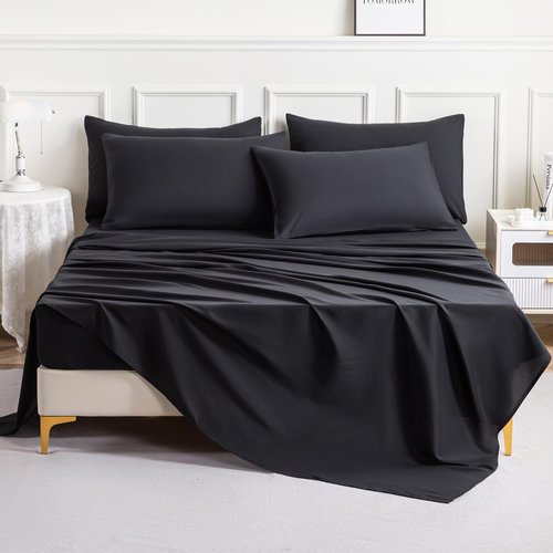 Lavisun Flat Sheets only,6 Pack Bulk Top Sheets for Massage Table, Home, Dorm Bed Sheet & Curtain,Soft & Breathable Bed Sheets (California King, Black)