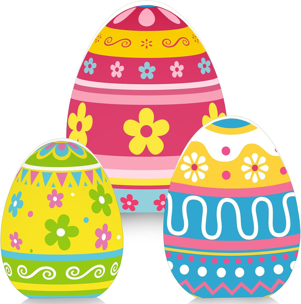 Threan Easter Egg Tabletop Decorations - 3 Pcs Wooden Signs for Spring Home & Dining Room Decor
