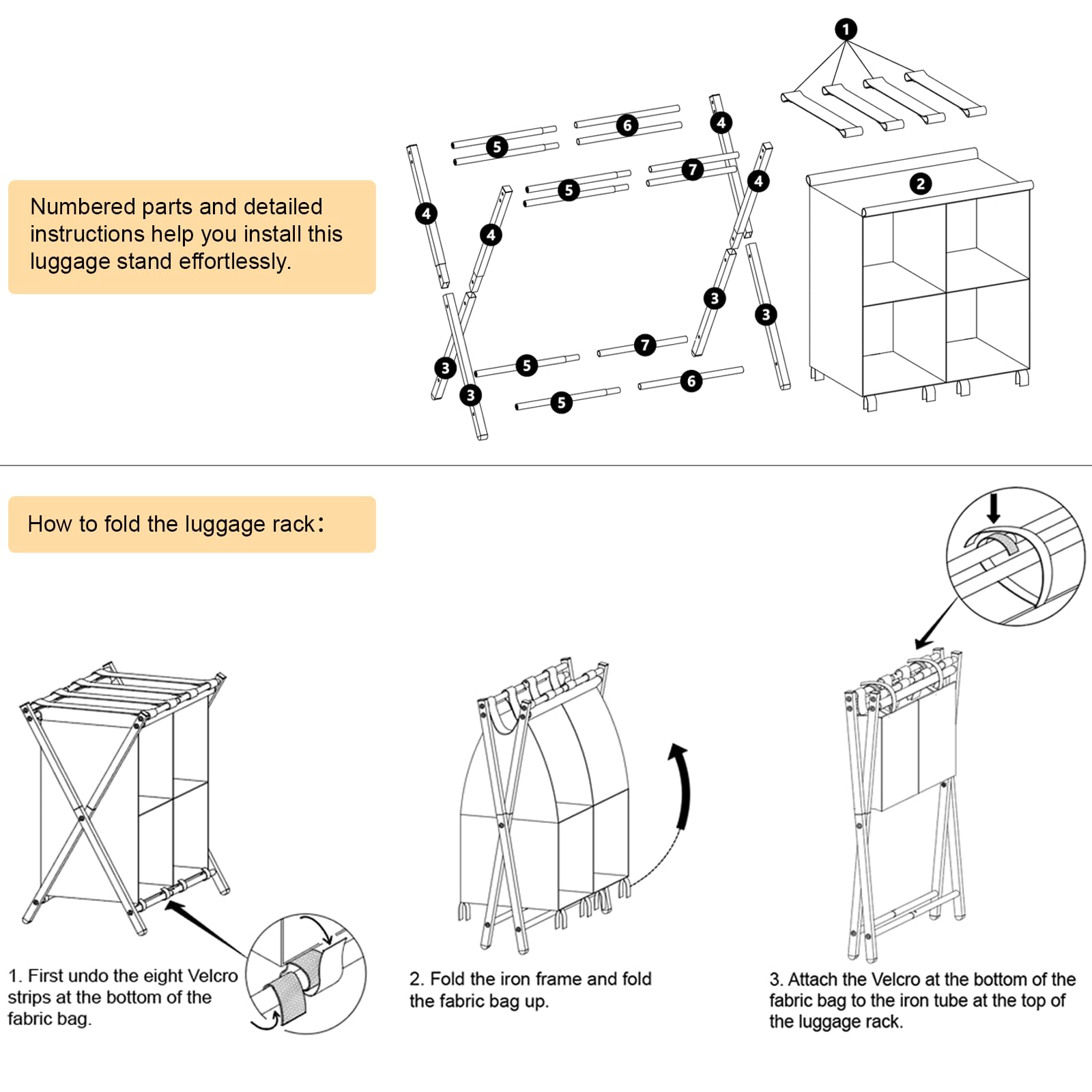 aboxoo 2 Pack Luggage Rack with storage, Guest Room Folding Suitcase Stands, Holds up to 120 lb, Space Saving Suitcase Holders for guest room, Bedroom Hotel, Black