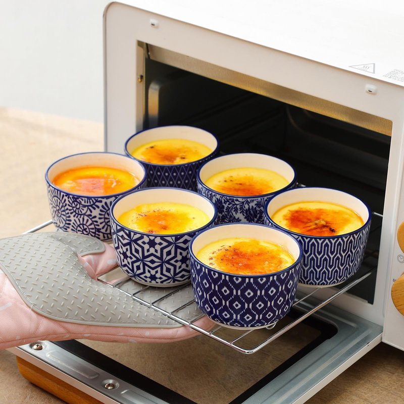 Selamica Ceramic 8 Oz Ramekins, Creme Brulee Ramekins, Oven Safe Baking Dishes/Cups for Souffle Custard Pudding, Small Bowls for Ice Cream Dip, Set of 6, Vintage Blue