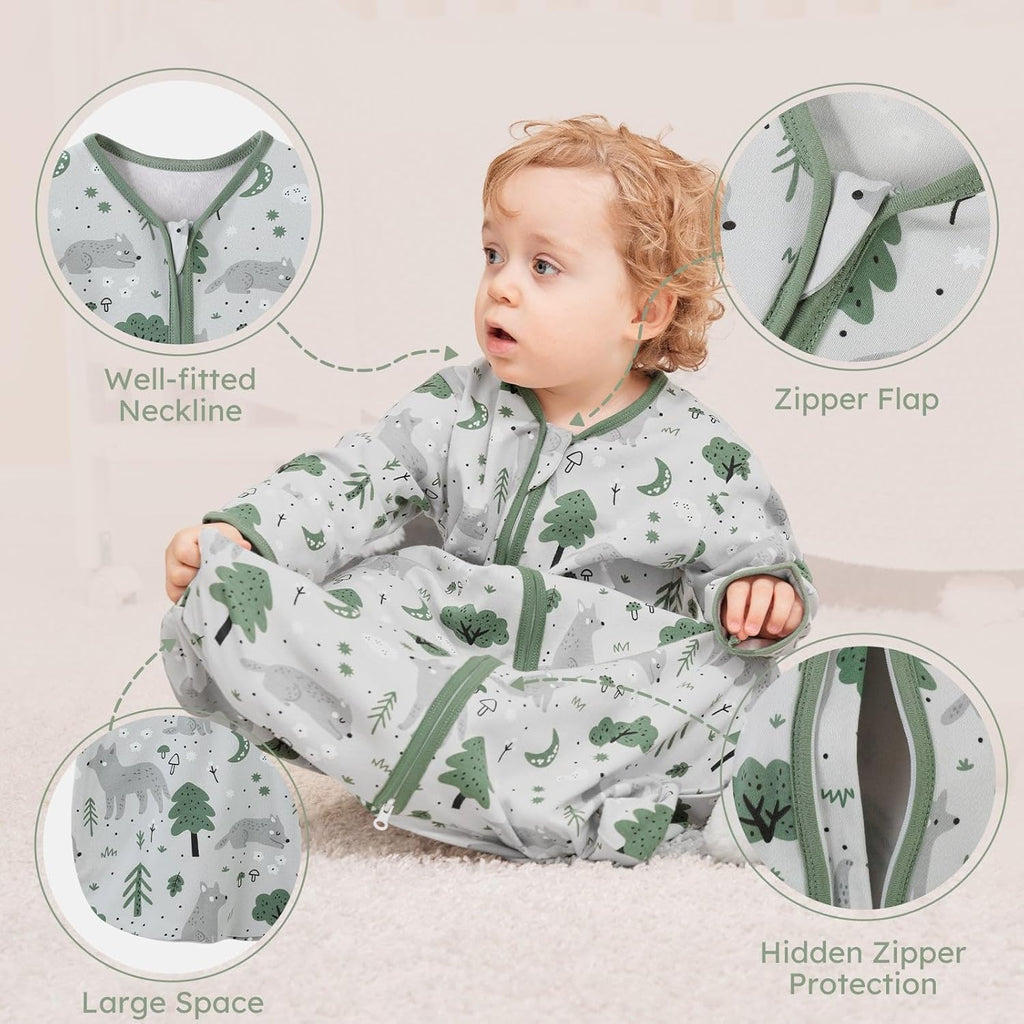 Yoofoss Baby Sleep Sack - 100% Cotton Long Sleeve Wearable Blanket for Infants | 0.5 Tog, Medium