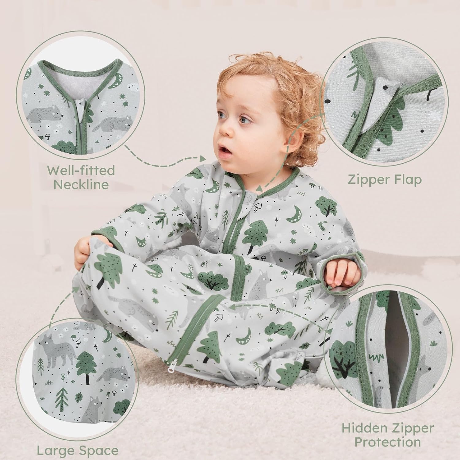 Yoofoss Baby Sleep Sack - 100% Cotton Long Sleeve Wearable Blanket for Infants | 0.5 Tog, Medium