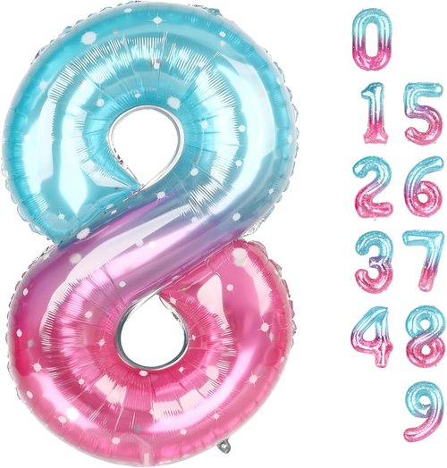 40 Inch Number 8 Balloon - Pink, Purple & Blue Birthday Decorations for Men & Boys