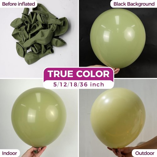 Bezente Sage Green Balloons - 100 Pack 12-Inch Round Latex Balloons for St. Patrick's Day & Parties