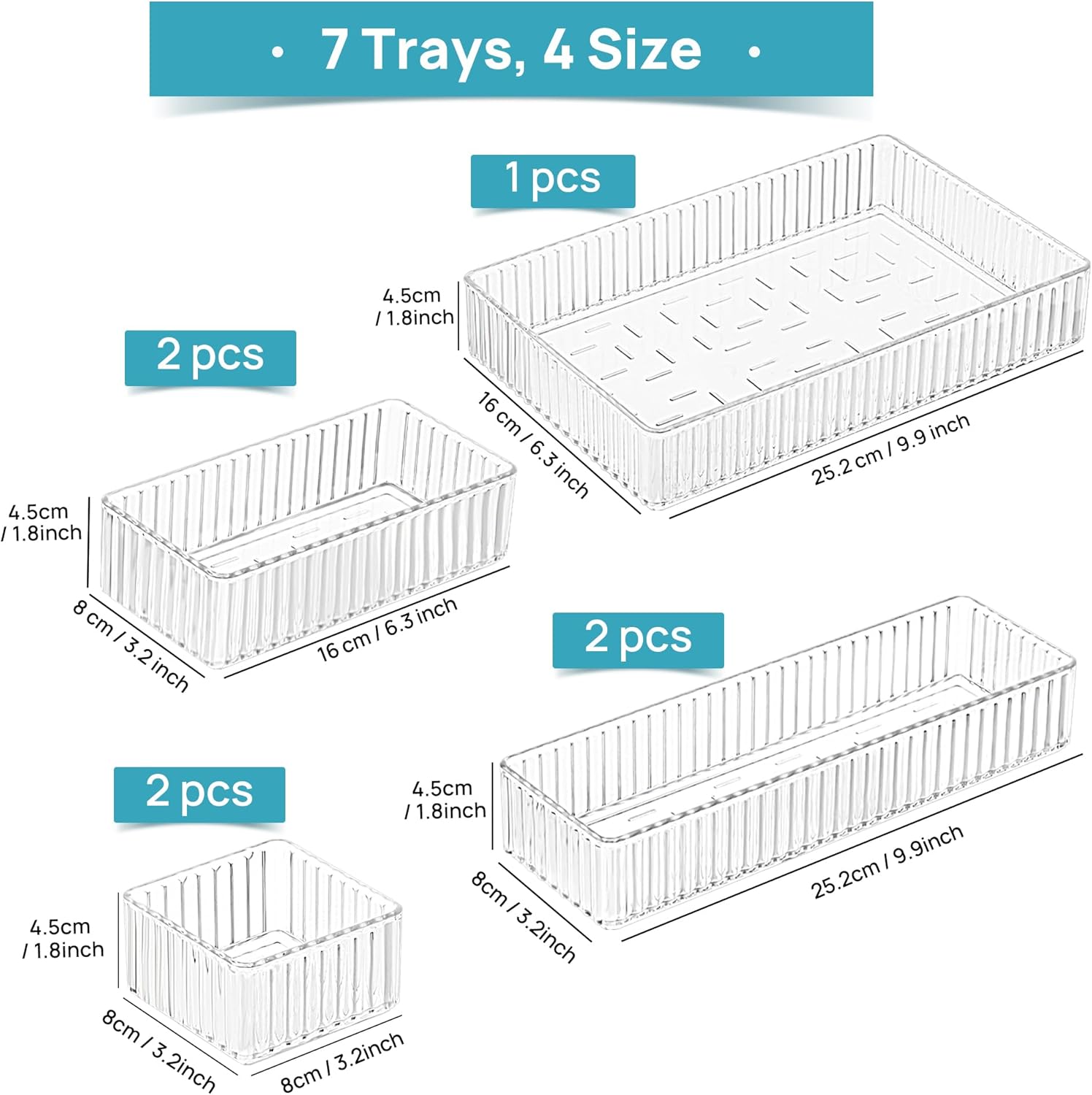 Vtopmart 7-Piece Clear Drawer Organizers - Stackable Acrylic Makeup & Vanity Storage Bins | Versatile for Bathroom, Office, Kitchen
