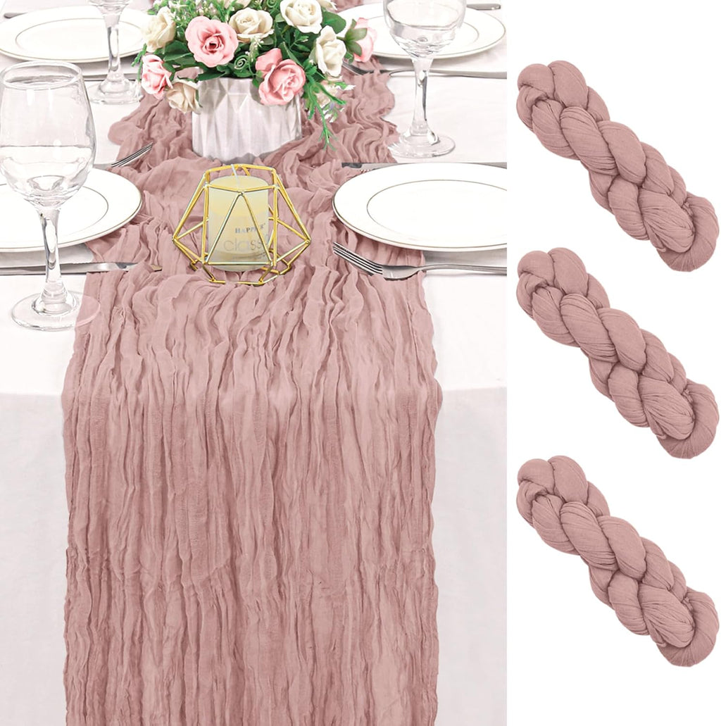 Skiennix 120-Inch Dusty Pink Cheesecloth Table Runner - Boho Rustic Sheer Design for Weddings & Events
