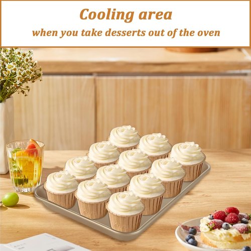Acrux7 Nonstick 9x13 Baking Pan Set - 4 Pack Carbon Steel Quarter Sheet Trays in Gold