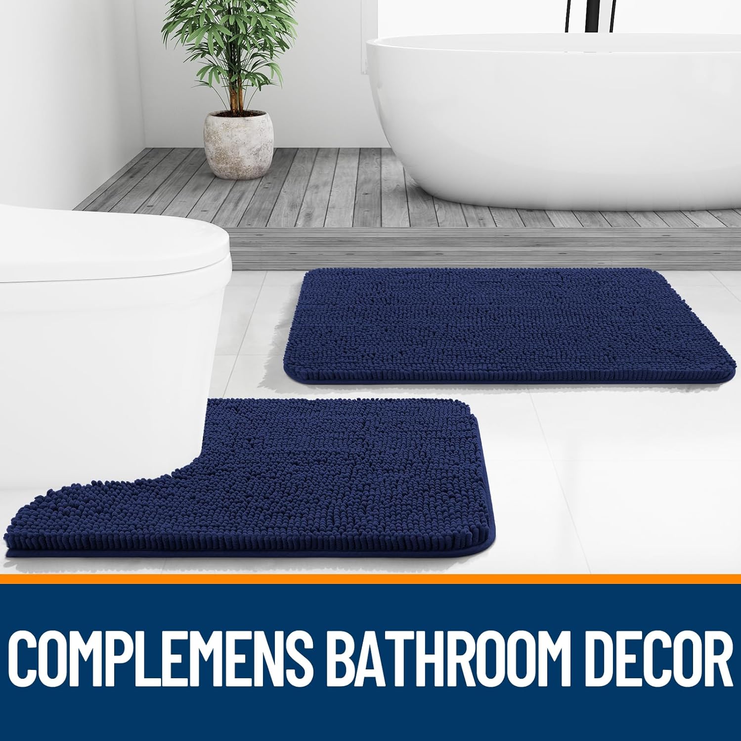 OLANLY Bathroom Rugs - Extra Soft Absorbent Chenille Mats | Quick-Dry Rubber Backing, 30x20, Twilight Sapphire