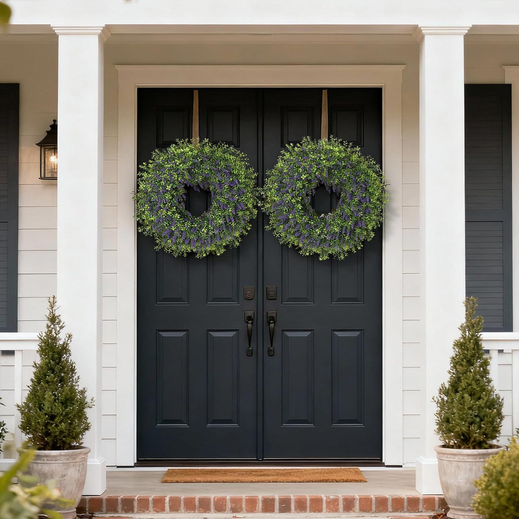 Regine Switzerland 26" Artificial Lavender & Boxwood Wreath - Large Faux Purple Greenery for Home Decor | All Seasons