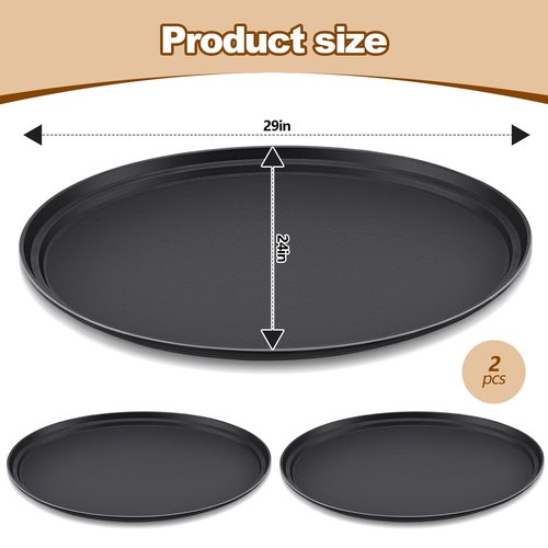 FillTouch 2 Pcs Restaurant Serving Trays PP Plastic Non Slip Rubber Lined Large Oval Tray for Kitchen Dining Room Cafeterias Fast Food Service (24 x 29 Inch,Black)
