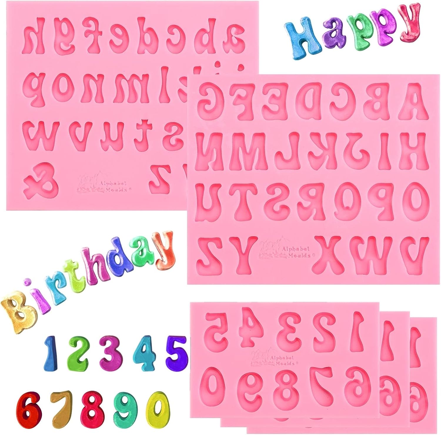 Skiennix Silicone Molds Set - 5-Piece Alphabet & Number Baking Molds for Candy & Cake Decoration