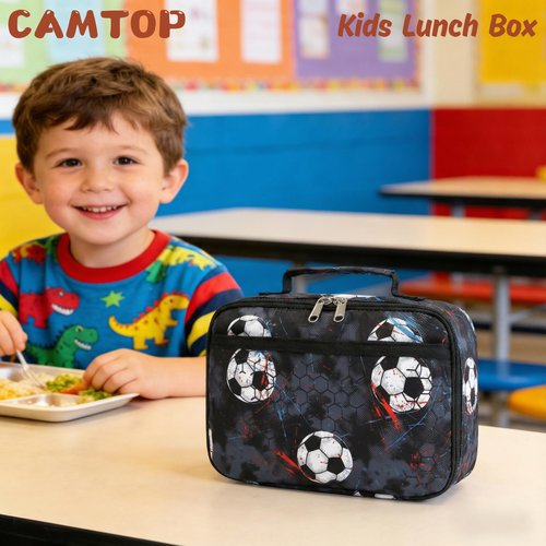 CAMTOP Kids Soccer Lunch Box Boys Girls Insulated Lunch Cooler Bag Reusable Lunch Tote Kit for School Travel