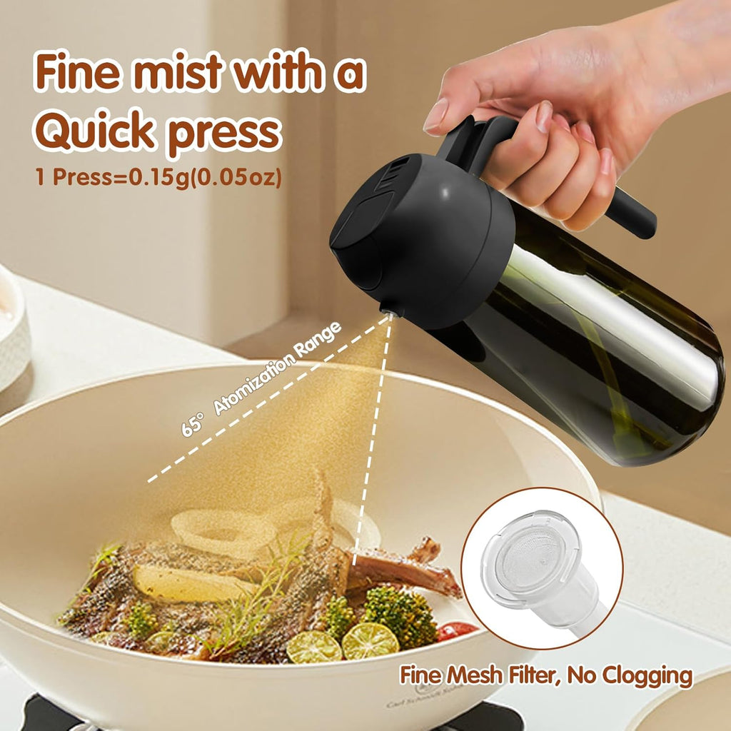 YARRAMATE Dark Green Glass Oil Sprayer - 16oz Light-Blocking 2-in-1 Olive Oil Dispenser for Cooking & BBQ