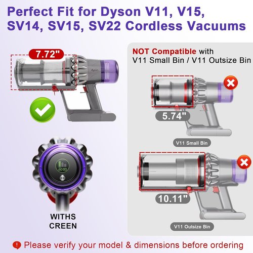 Lemige Vacuum Filter & Dust Bin Canister Replacement Parts for Dyson V11/V15 | Compatible with 970050-01 & 965443-01
