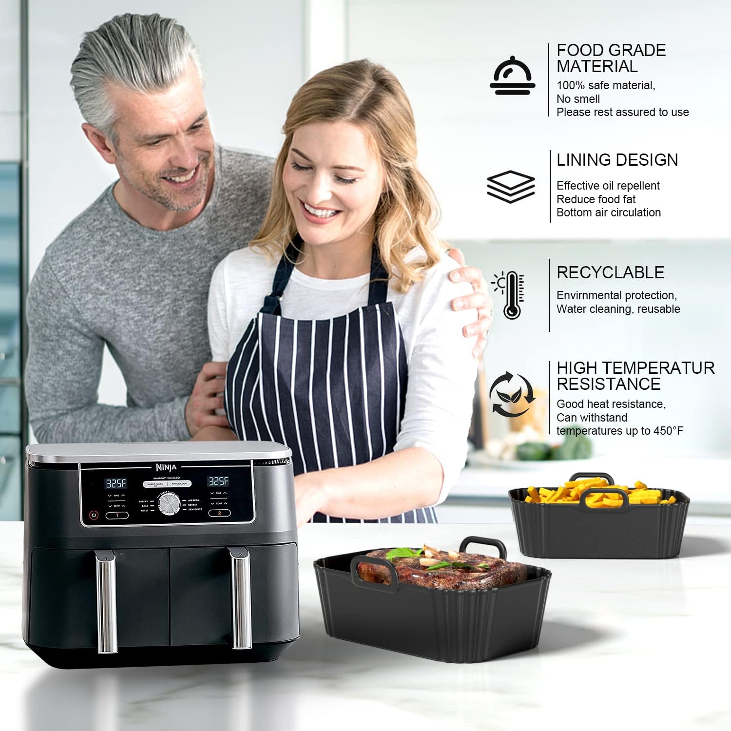 Silicone Air Fryer Liners - Reusable 2-Pack for Ninja Foodi, COSORI & Instant Air Fryers | Fits 8-10QT Baskets