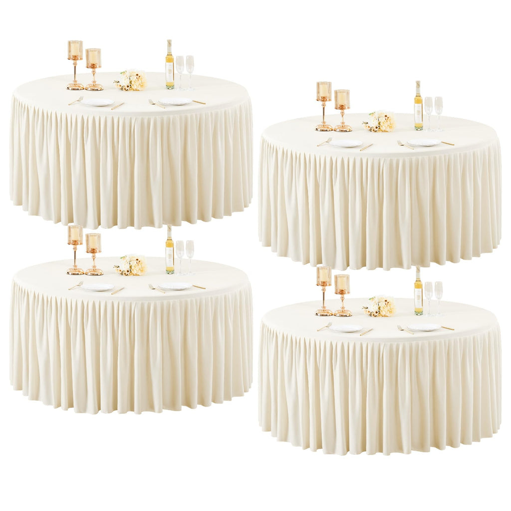 60Inch Ivory Round Tablecloth,4 Pack Wrinkle Resistant 5ft Spandex Tablecloth,Washable Stretchy Polyester Table Cloth Round Cover for Dining Table,Wedding,Reception Banquet, Birthday Party, Buffet