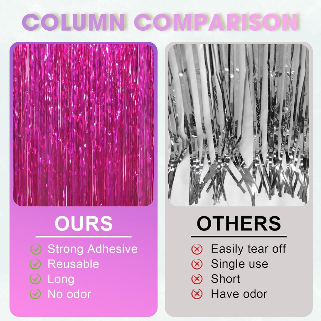 Voircoloria 4 Pack Pink Foil Fringe Backdrop Curtains - Tinsel Streamers for Birthday, Graduation & Baby Showers