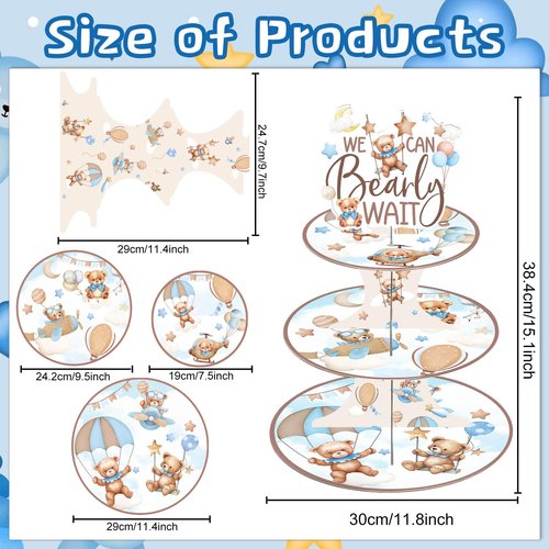 Keluna Bear Baby Shower Decoration - 2 Pcs 3 Tier We Bearly Cupcake Stand for First Birthday Party Supplies, Bearly Wait Bear Dessert Stands Favors Decorations Cupcake Holder