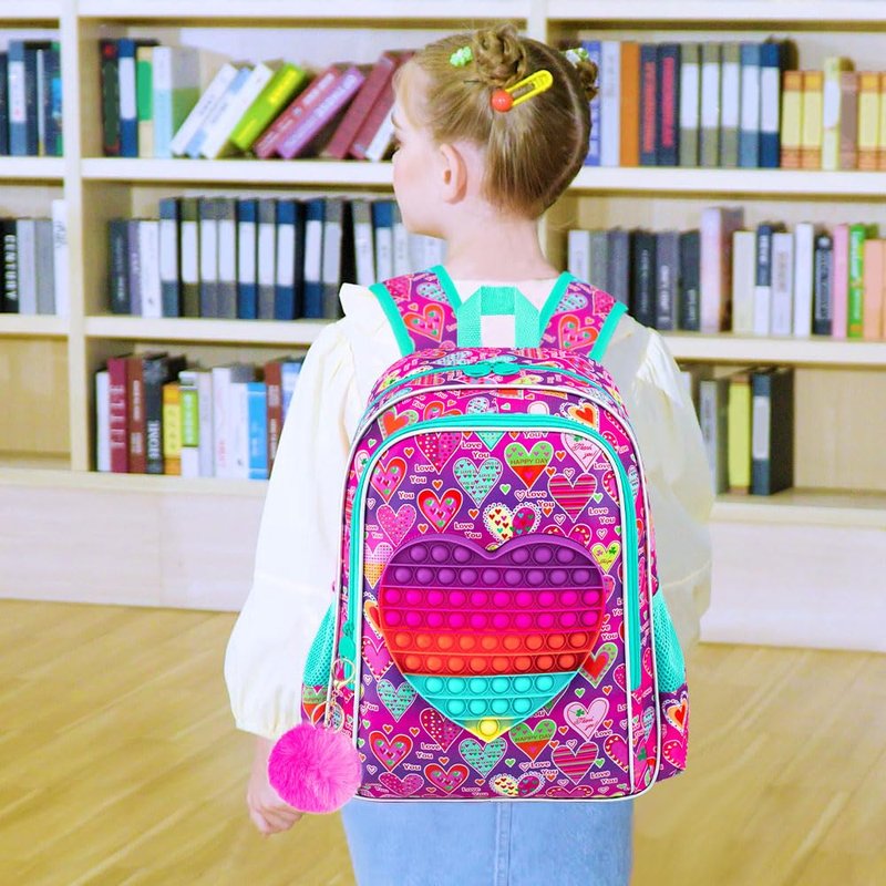 AGSDON 3PCS Girls Backpack，16" Kids Bookbag for Girl anf Water Resistant Backpacks for Preschool Toddler