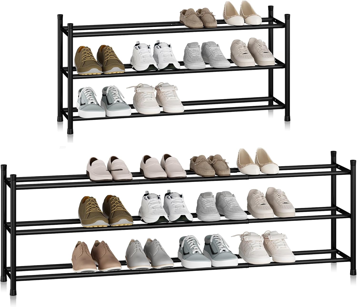 Storage Maniac Expandable Shoe Rack - Adjustable 3-Tier Metal Organizer for 18 Pairs | Ideal for Closet, Entryway, Garage