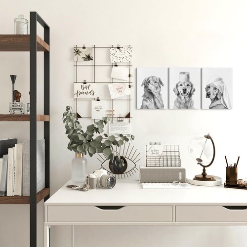 LUKIPOM Funny Golden Retriever Wall Art Set - 3 Canvas Prints for Bathroom Decor | 11x14 Inch Framed