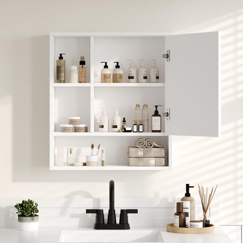 ChooChoo Bathroom Wall Mirror Cabinet, Medicine Cabinet with Single Door and Adjustable Shelf, Over The Toilet Space Saver Storage Cabinet, White
