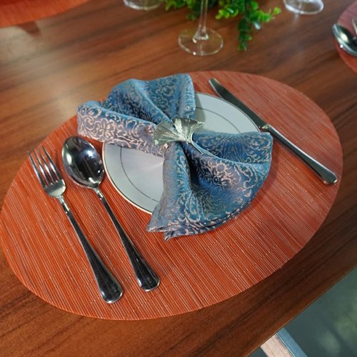Placemats,Red-A Imitation Bamboo Oval Woven Vinyl Heat Resistant Placemats Washable Table Mats for Kitchen Table Set of 4,Orange