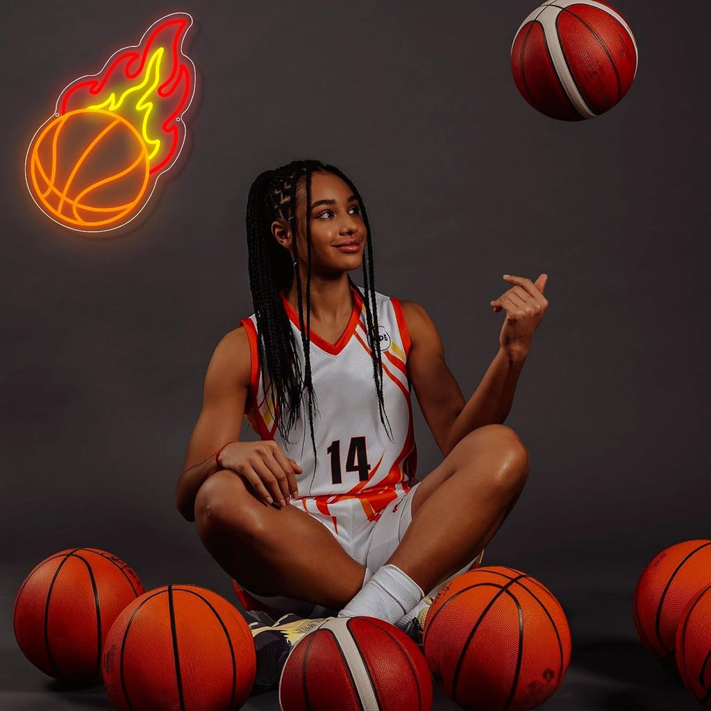 Skiennix Basketball Neon Sign - Dimmable LED Flame Light for Boys' Bedroom Decor | Orange & Red