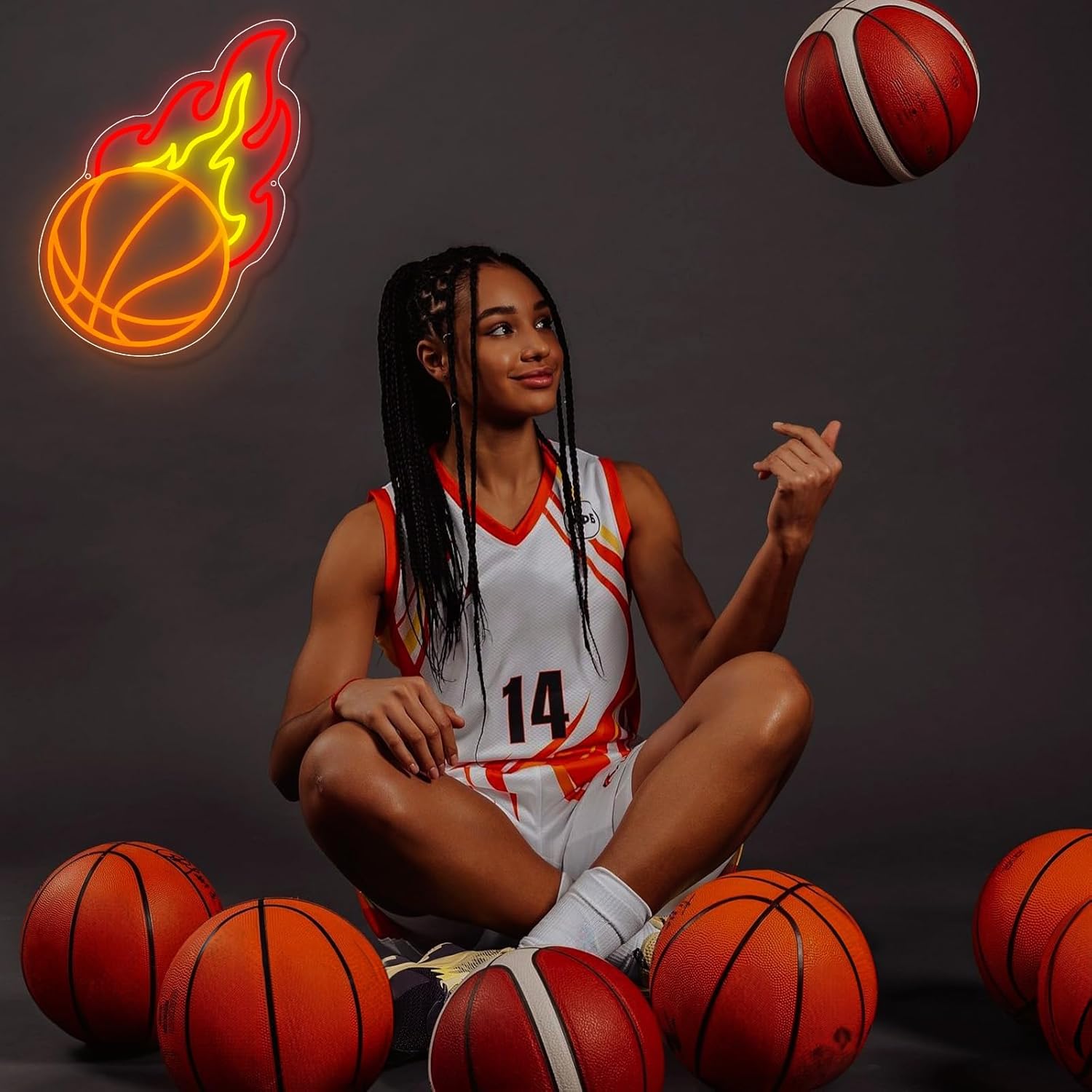Skiennix Basketball Neon Sign - Dimmable LED Flame Light for Boys' Bedroom Decor | Orange & Red