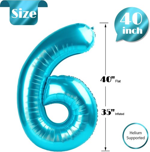 Blue Number 6 Balloon by [Brand Name] - 40 Inch Birthday Decoration - Perfect for 6th Birthday Party