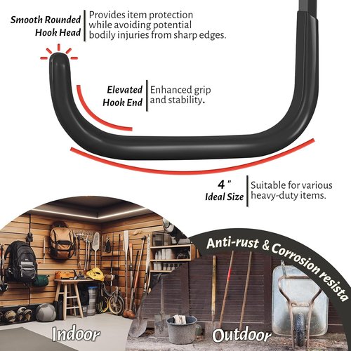 Heavy Duty Garage Hooks by [Brand Name] - 6 Pack 4-Inch Wall Mount Utility Tool Organizers | Holds Up to 55lbs