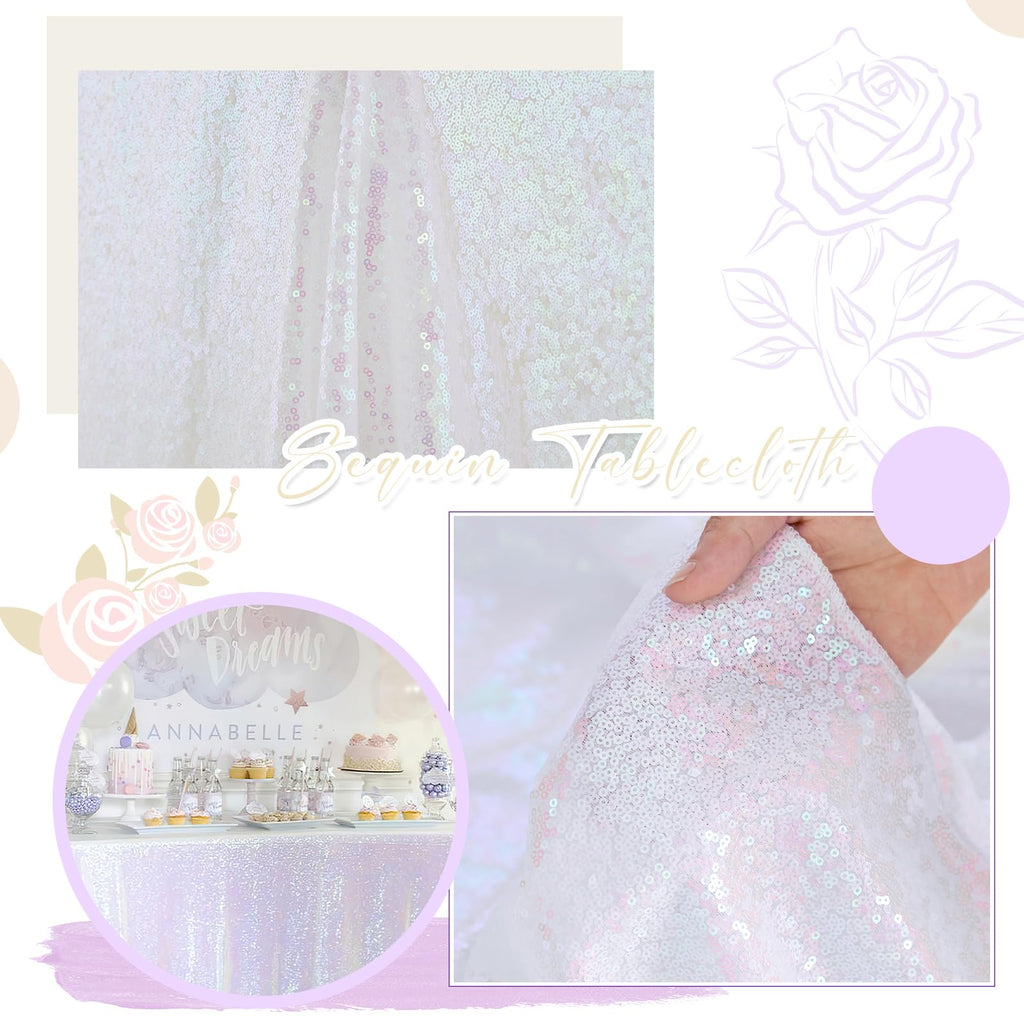 SoarDream White Iridescent Sequin Tablecloth 60x102 Inches Sparkle Table Cloth Cover for Wedding Birthday Party Dinner Cake Buffet Table Decoration
