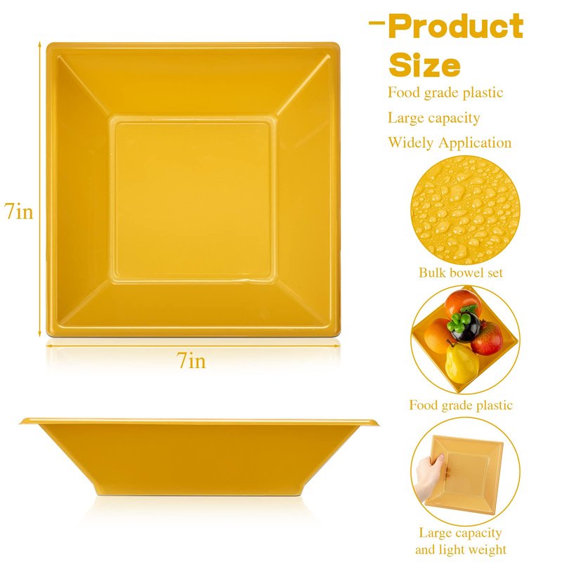 Patelai 100 Pcs Christmas Gold Bowl Square Plastic 12 oz Disposable Serving Bowls for Cookies Snack Chips Nuts Candy Salad, Supplying to Wedding Birthday Gathering Outdoor Party