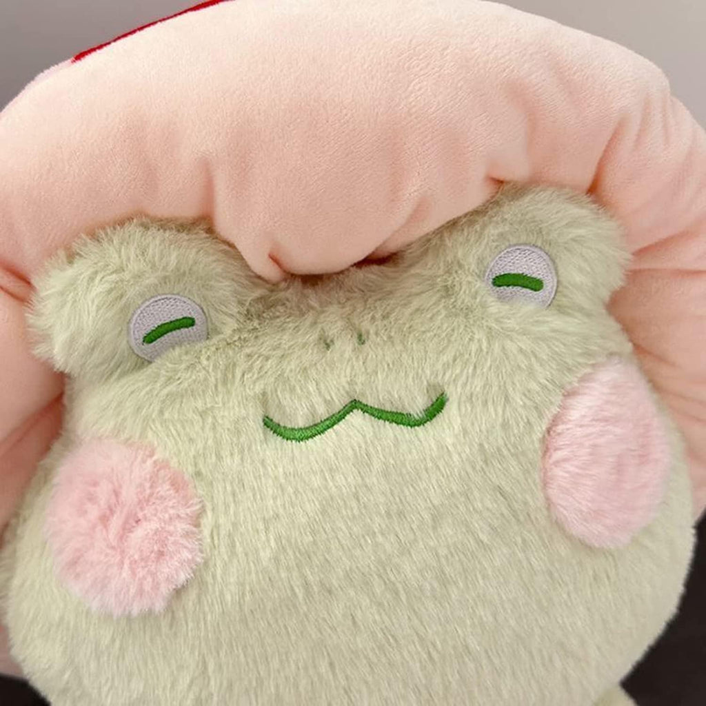 Enivtfz Frog Plushies Toys, 17" Cute Frog Pillow with Mushroom Hat Stuffed Animals, Kawaii Plushies Gift for Kids Girls Adults Valentines Birthdays Gift（Light Green Red hat, 17inch