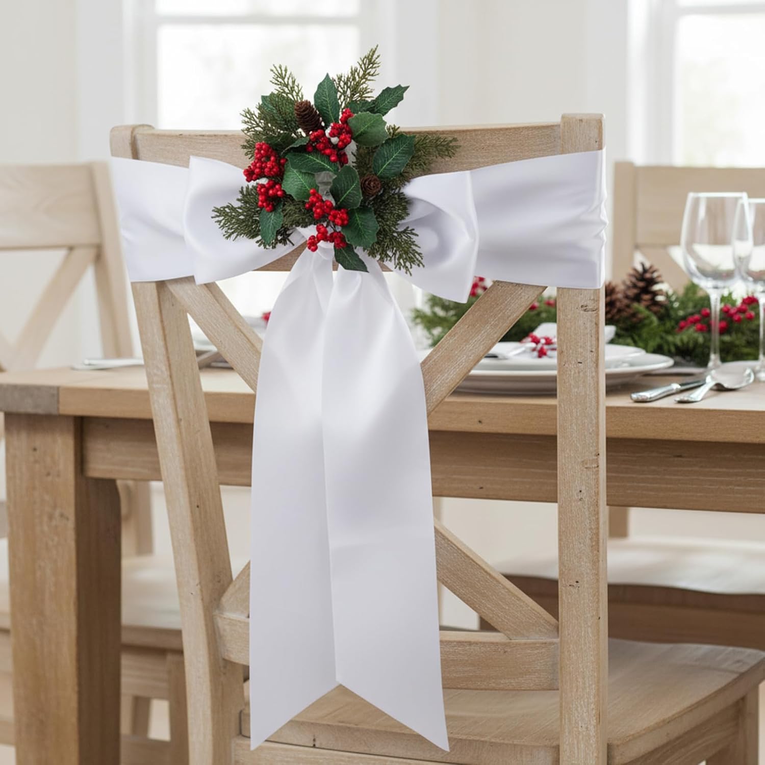 Regine Switzerland 4 Pcs White Wreath Sash - 4.5'' x 56'' Blank Decor for Holiday & Seasonal Events