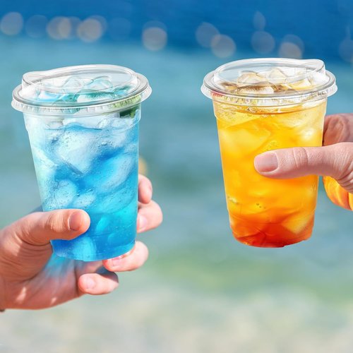BYSNOW 16 oz Clear Plastic Cups - 100 Pack Disposable Iced Coffee Cups with Lids for Cold Drinks