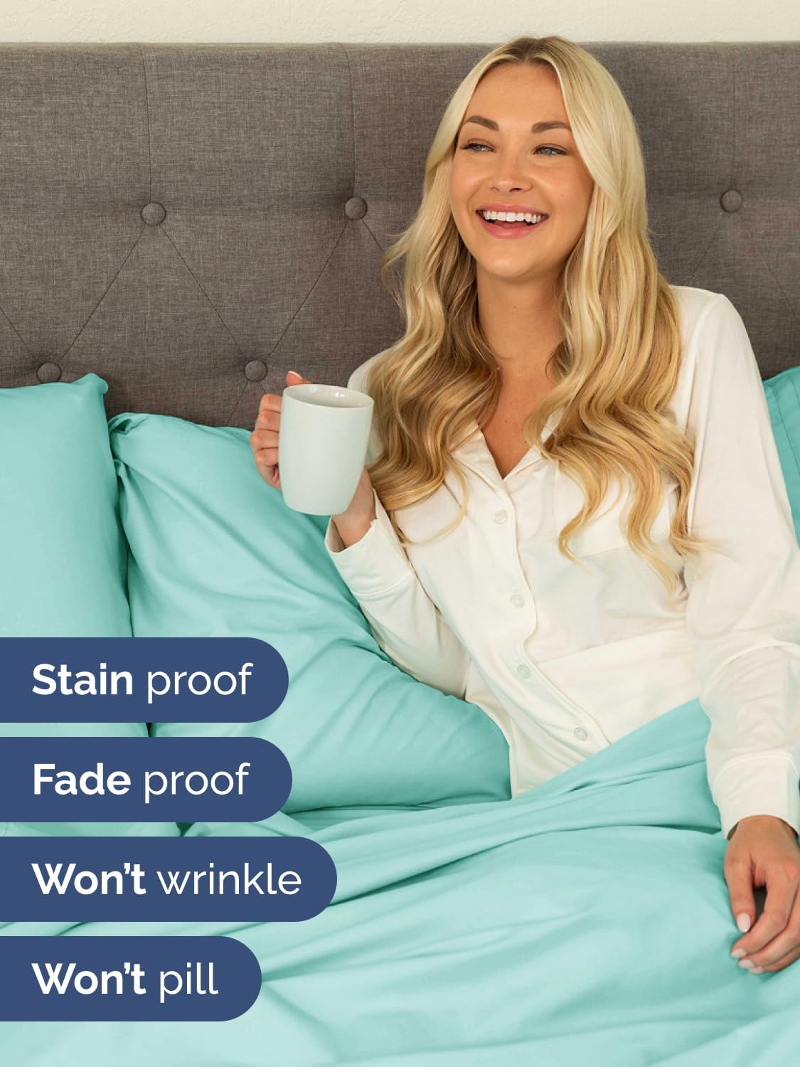 Skiennix Extra Deep Queen Sheet Set - 6-Piece Breathable Cooling Bedding - Soft, Wrinkle-Free Spa Blue