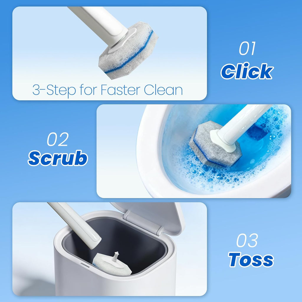 Skiennix Toilet Brush Refills - 40 Disposable Scrubber Pads with Wall Mounted Holder Set