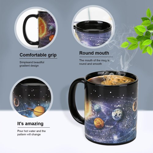 MUGKISS Heat Changing Solar System Coffee Mugs with Lid, 11oz NASA Space Mug, Color Changing Astronomy Gifts for Women & Men