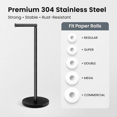 Cesun Toilet Paper Holder - Free Standing Matte Black Design with Heavy Weighted Base & Non-Slip Feature