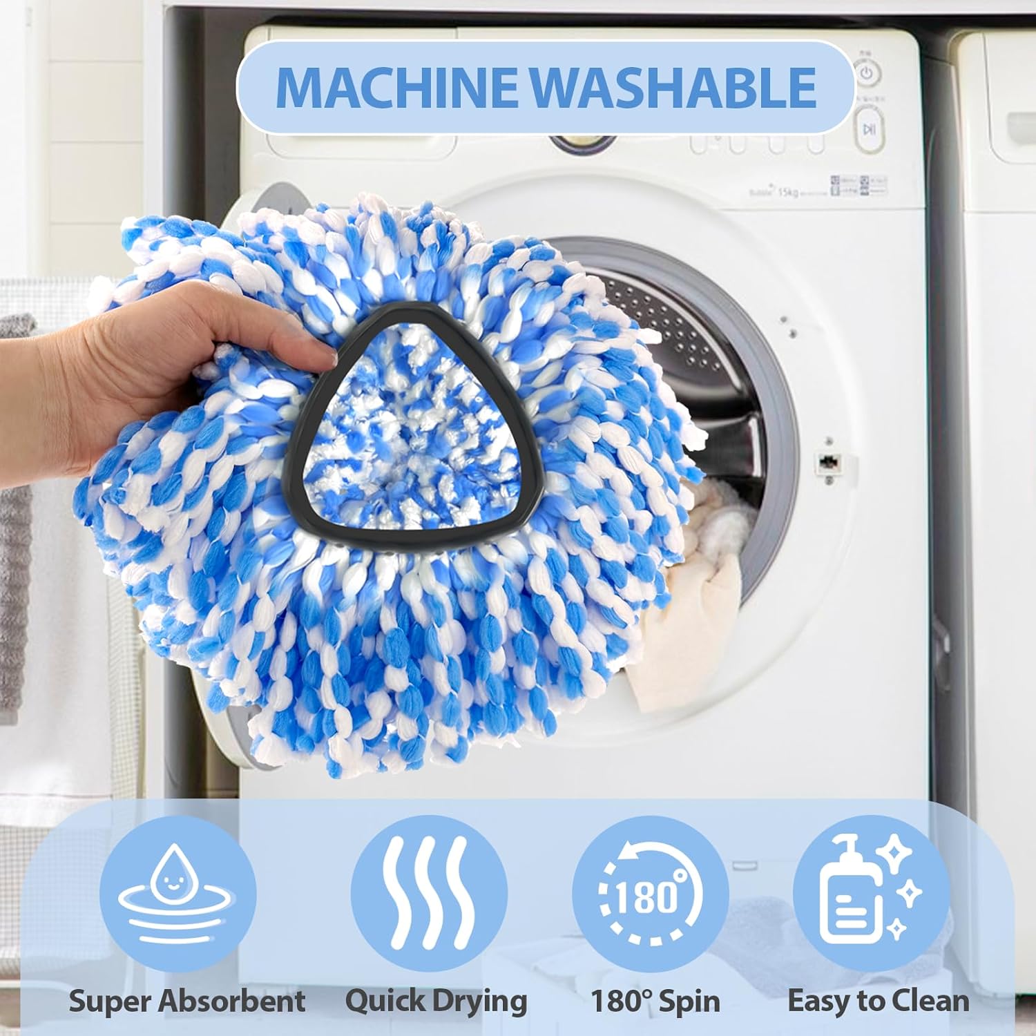 Skiennix Spin Mop Replacement Heads - 3 Pack Microfiber, Machine Washable for Deep Cleaning