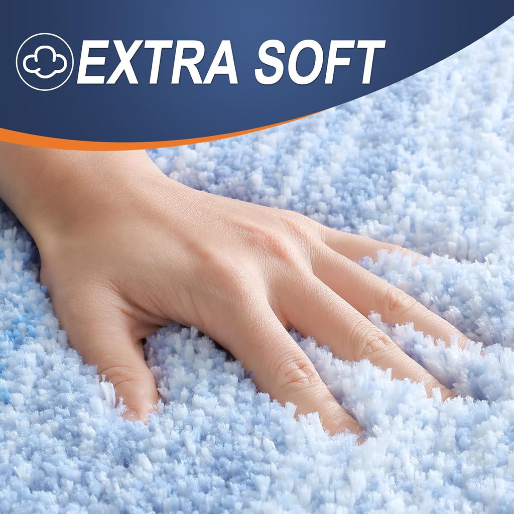 OLANLY Bath Rugs Mat - Extra Soft Microfiber, Quick-Dry & Washable | 24x16 Light Blue Rubber Backing