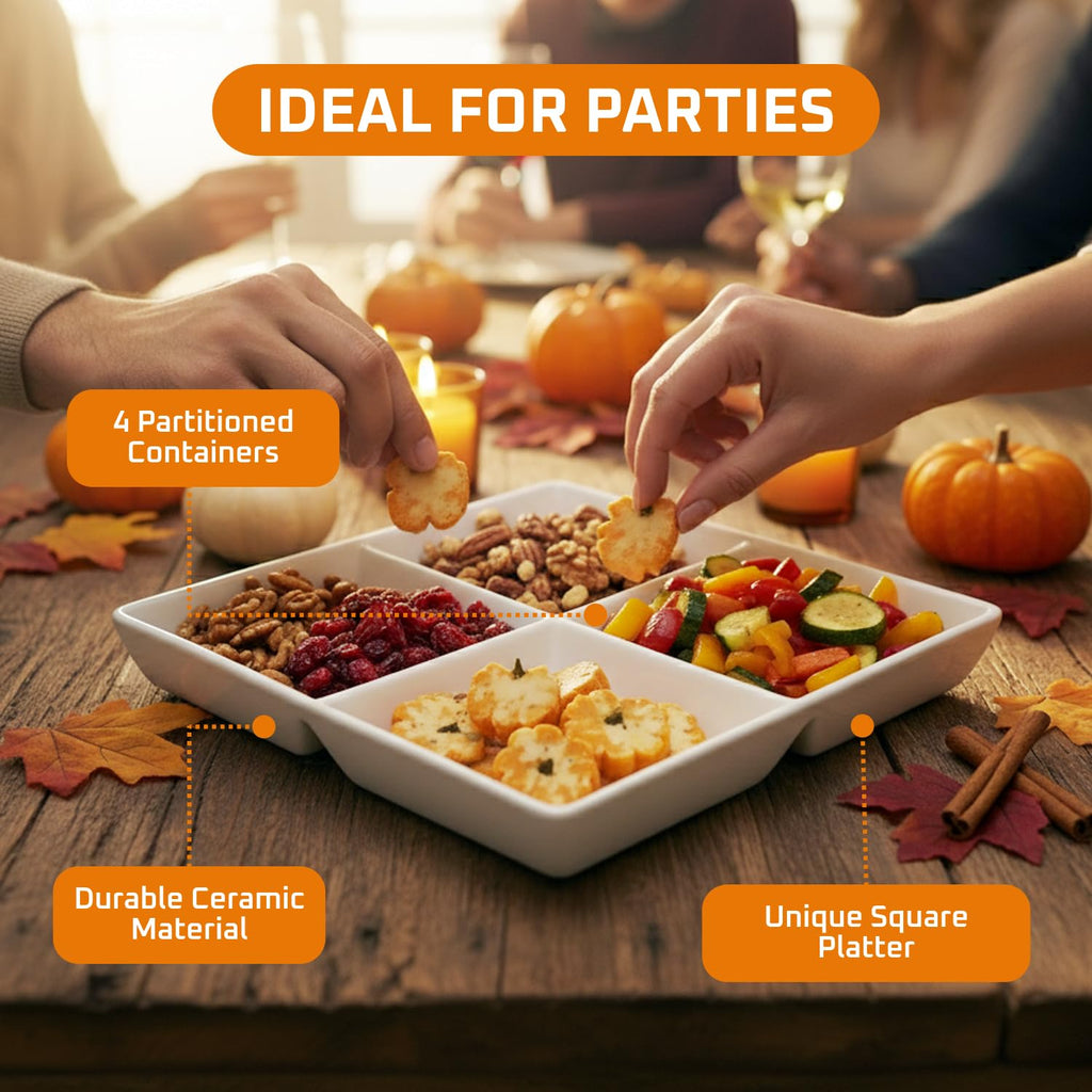 Bruntmor 5 Sectional Porcelain Divided Serving Platter - Relish Tray for Chips and Dip, Sweets, and Appetizers - Divided Serving Dishes for Veggies, Candy and Snacks - Condiment Tray Bowls