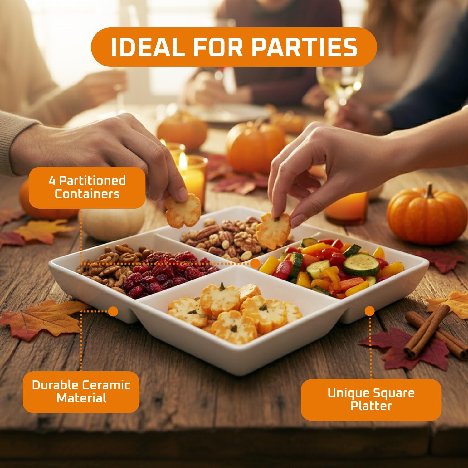Bruntmor 5 Sectional Porcelain Divided Serving Platter - Relish Tray for Chips and Dip, Sweets, and Appetizers - Divided Serving Dishes for Veggies, Candy and Snacks - Condiment Tray Bowls
