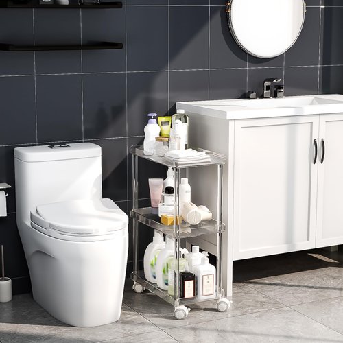 Aquiver Acrylic Slim Storage Cart - 3 Tier Utility Rolling Cart - for Kitchen, Bathroom, Living Room, Laundry, Narrow Places - 15.6'' L x 8.7'' W x 23.6'' H