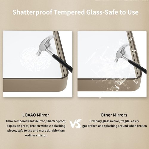 LOAAO Bronze Bathroom Mirror - 72”x36” Rounded Rectangle with Anti-Rust Brushed Metal Frame | Versatile Hanging Options