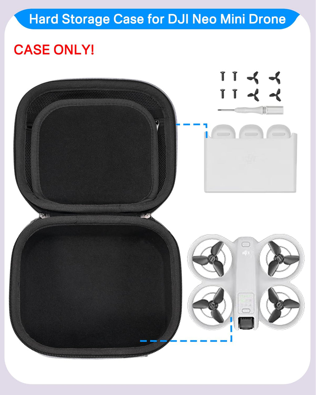 RAIACE Hard Storage Carrying Case Compatible with DJI Neo Mini Drone, Exclusive Space for Your Drone and it's Accessories. (Case Only) - Black
